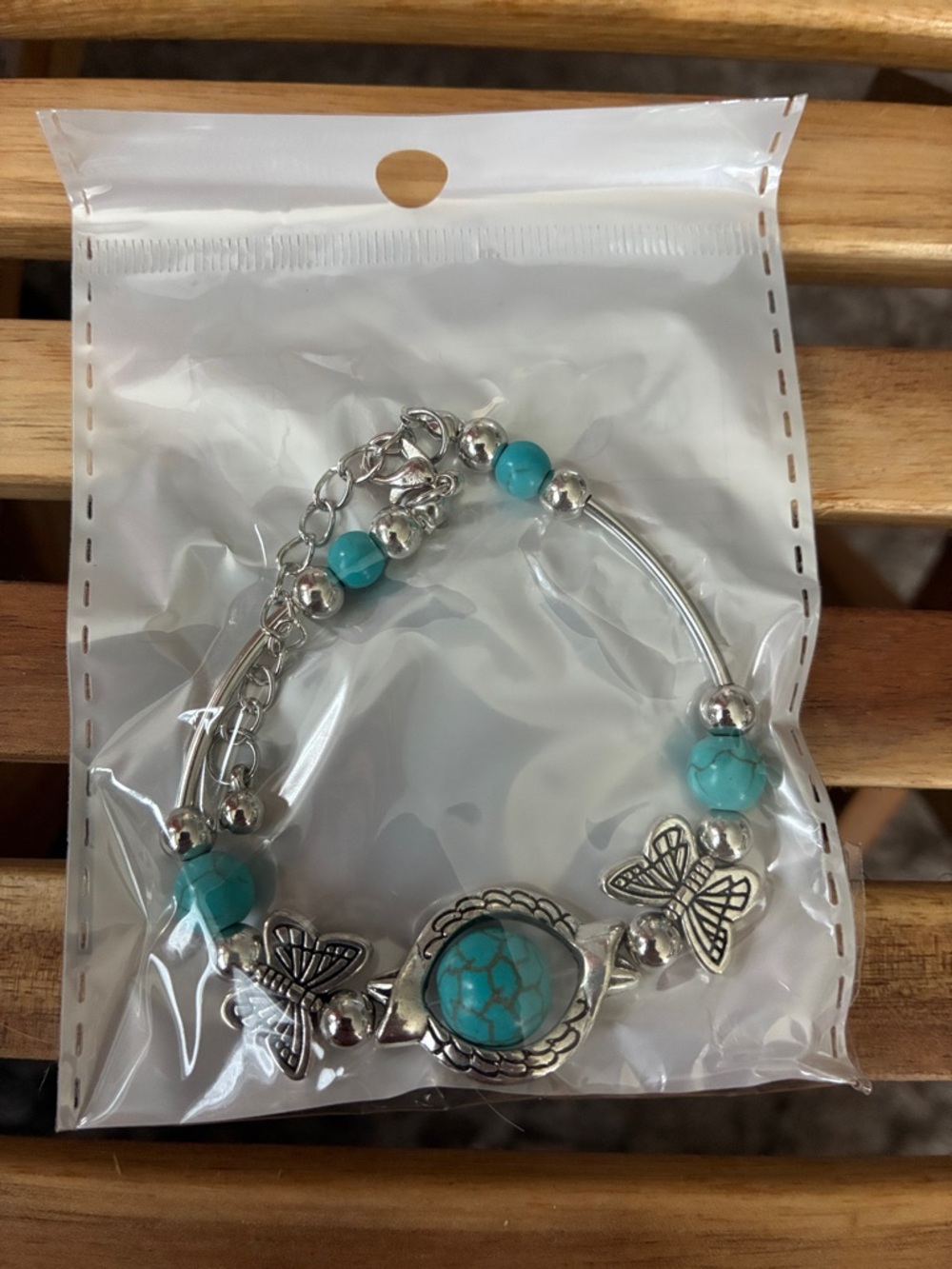 Turquoise Butterfly Silver Bracelet - Unbranded